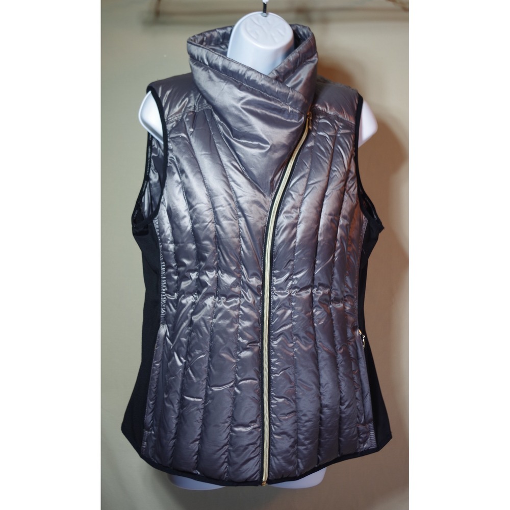 Calvin Klein Performance Women's Large Metallic Grey Down Puffer Vest Zip